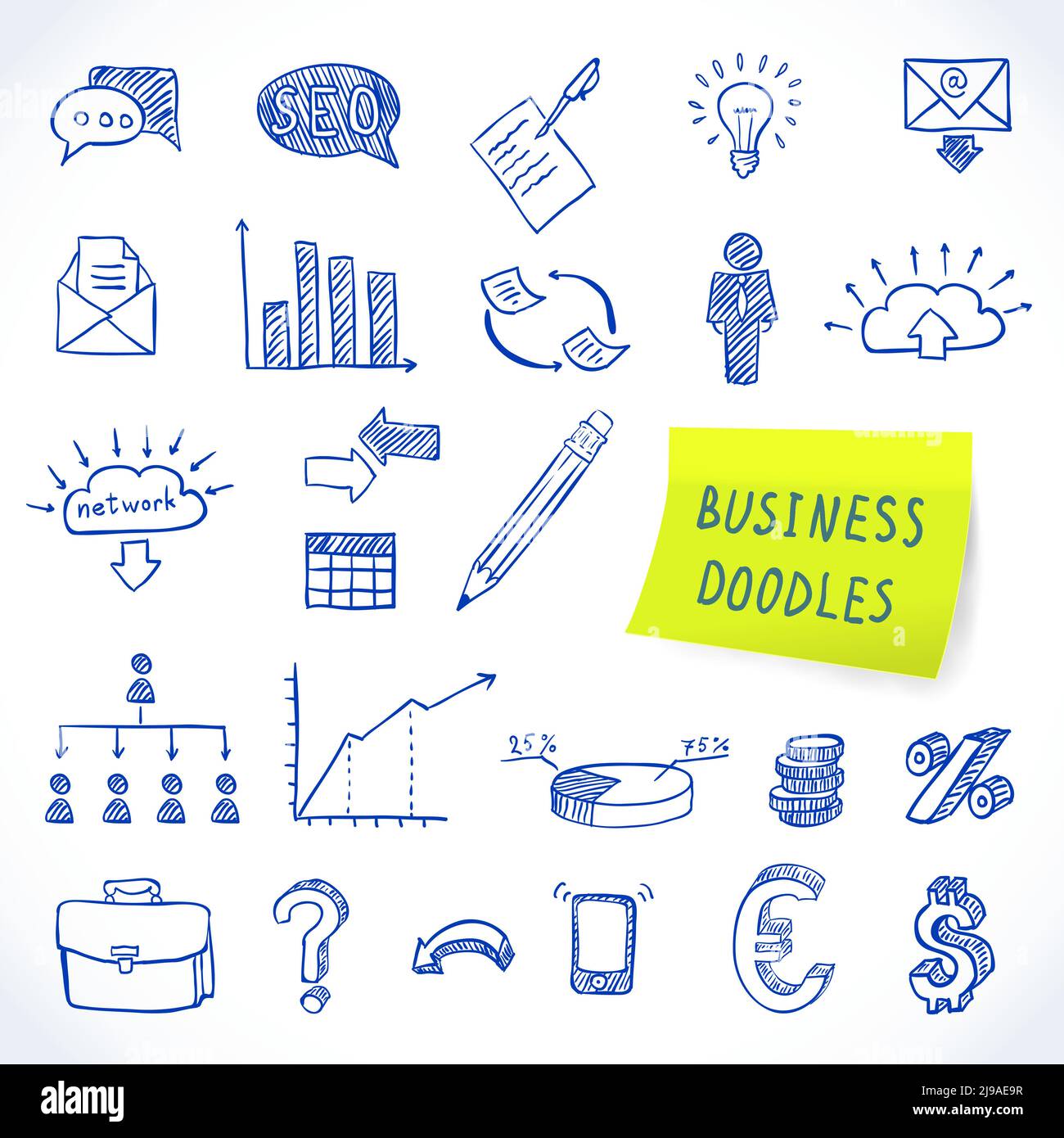 Doodle business set of finance economy marketing decorative icons ...
