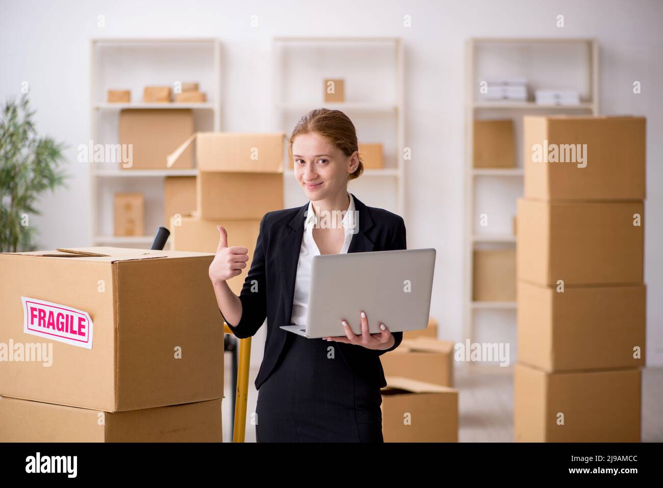 Female professional mover doing home relocation Stock Photo Alamy