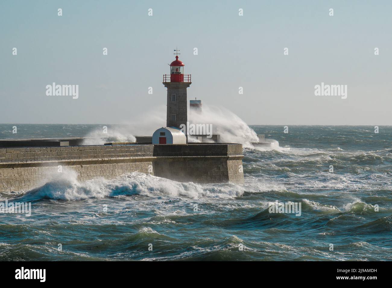Waves at the Felgueiras lighthouse in Porto Stock Photo