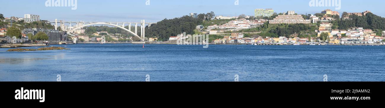 panoramic view of the Arrabida bridge in Porto and Vila Nova de Gaia Stock Photo
