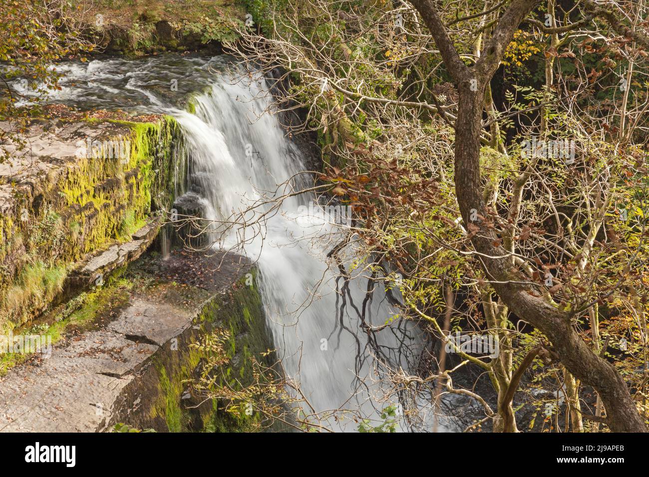 Sgwd Clun-Gwyn (Waterfall of the White Meadow), River Mellte, near Ystradfellte, Brecon Beacons National Park, Powys, South Wales, UK Stock Photo