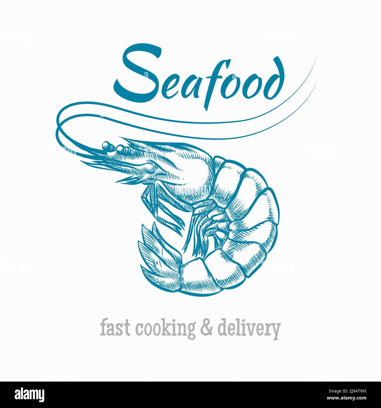 Vector sketch shrimp seafood logo. Sketch animal, restaurant and prawn