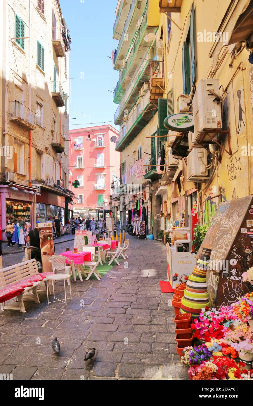 The street of a popular market in Naples, an Italian city Stock Photo ...