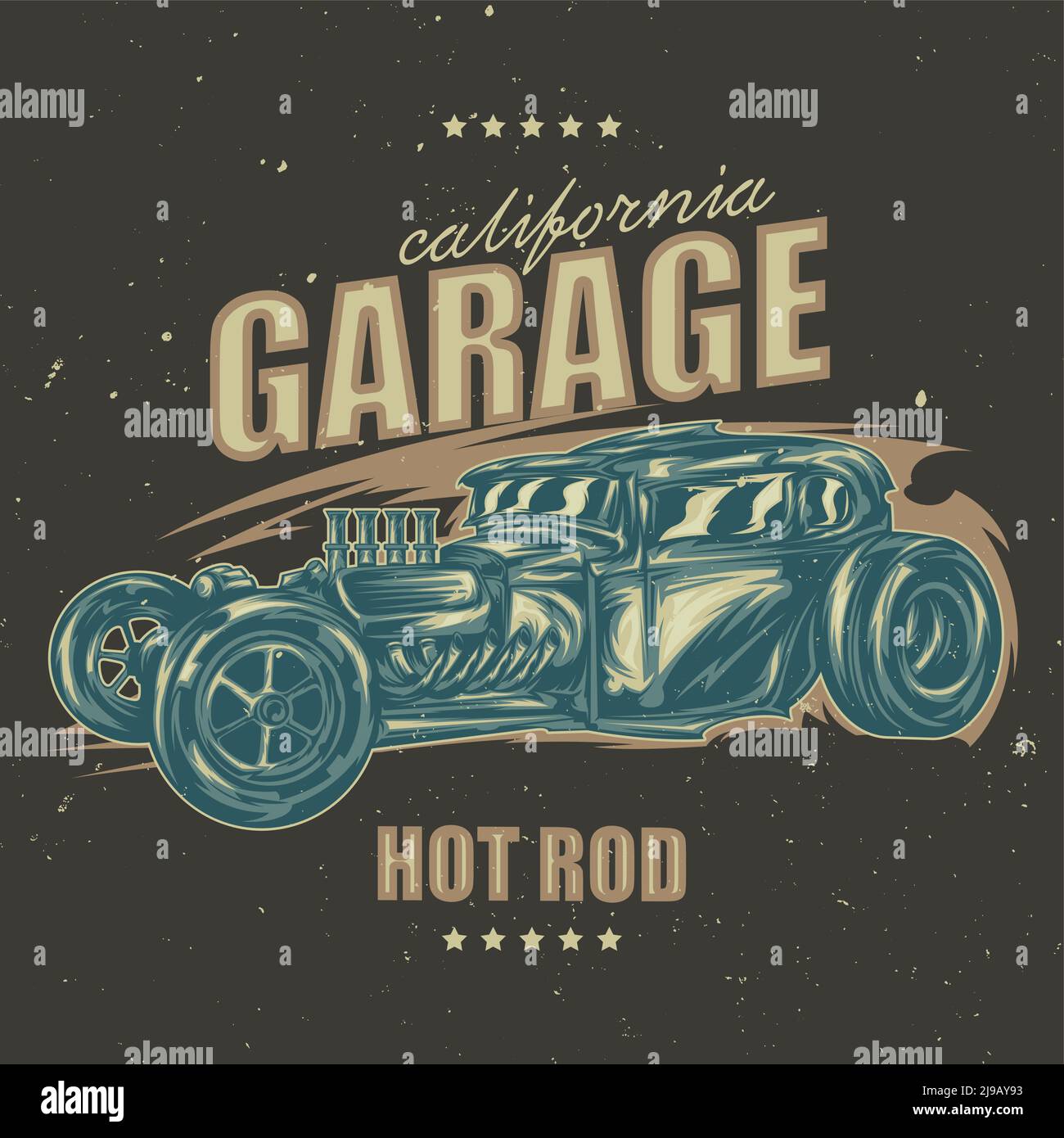 T-shirt or poster design with illustration of custom hot rod Stock ...