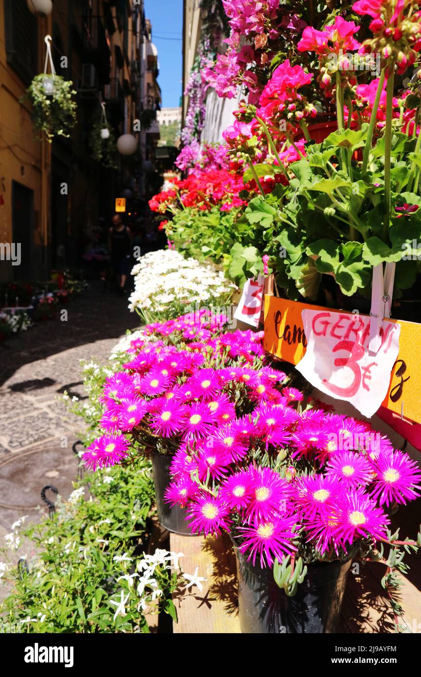 The street of a popular market in Naples, an Italian city Stock Photo ...