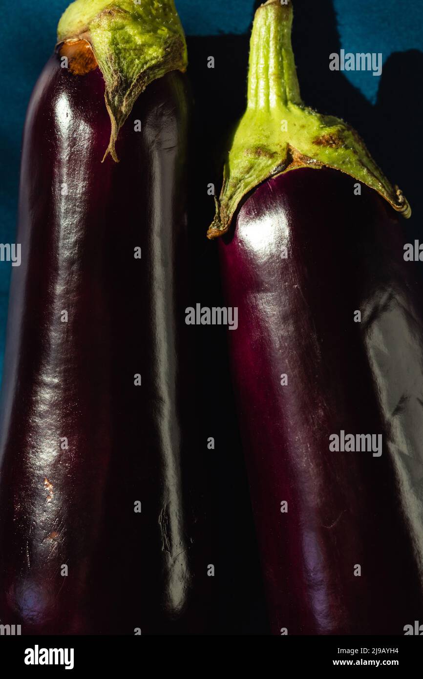 Close-up of two ripe eggplants. Stock Photo
