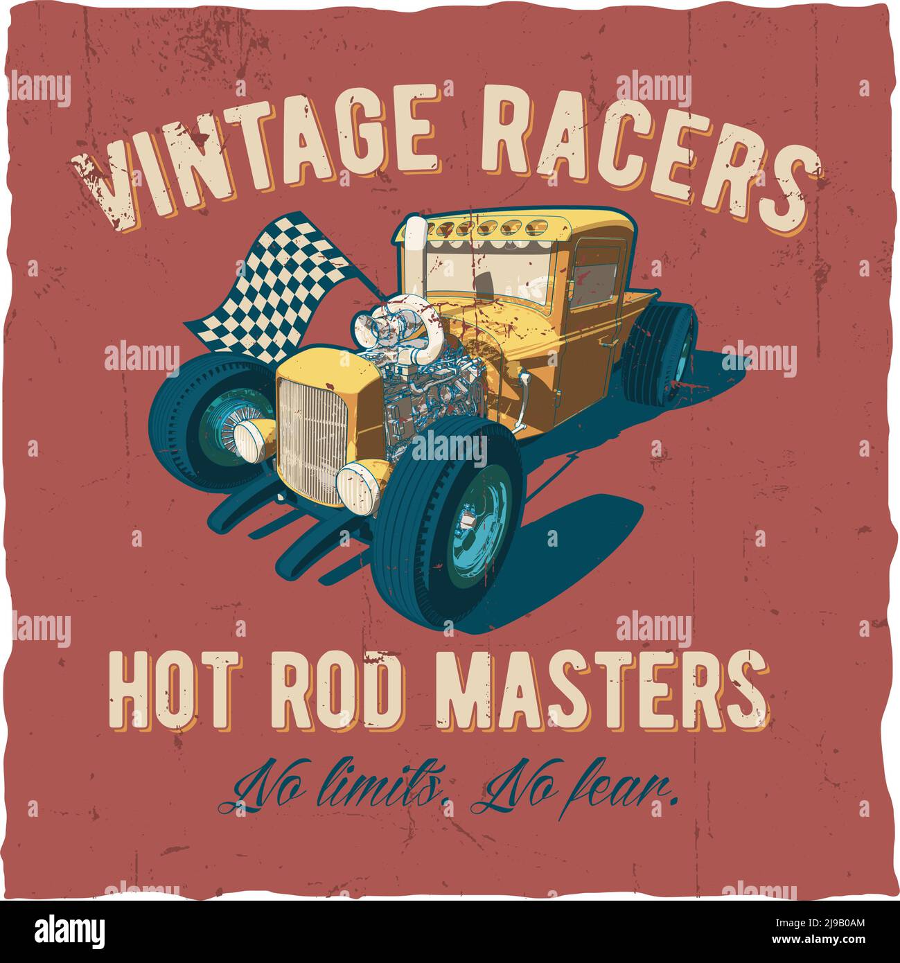 Racers hot rod masters poster with car on the red background vector ...