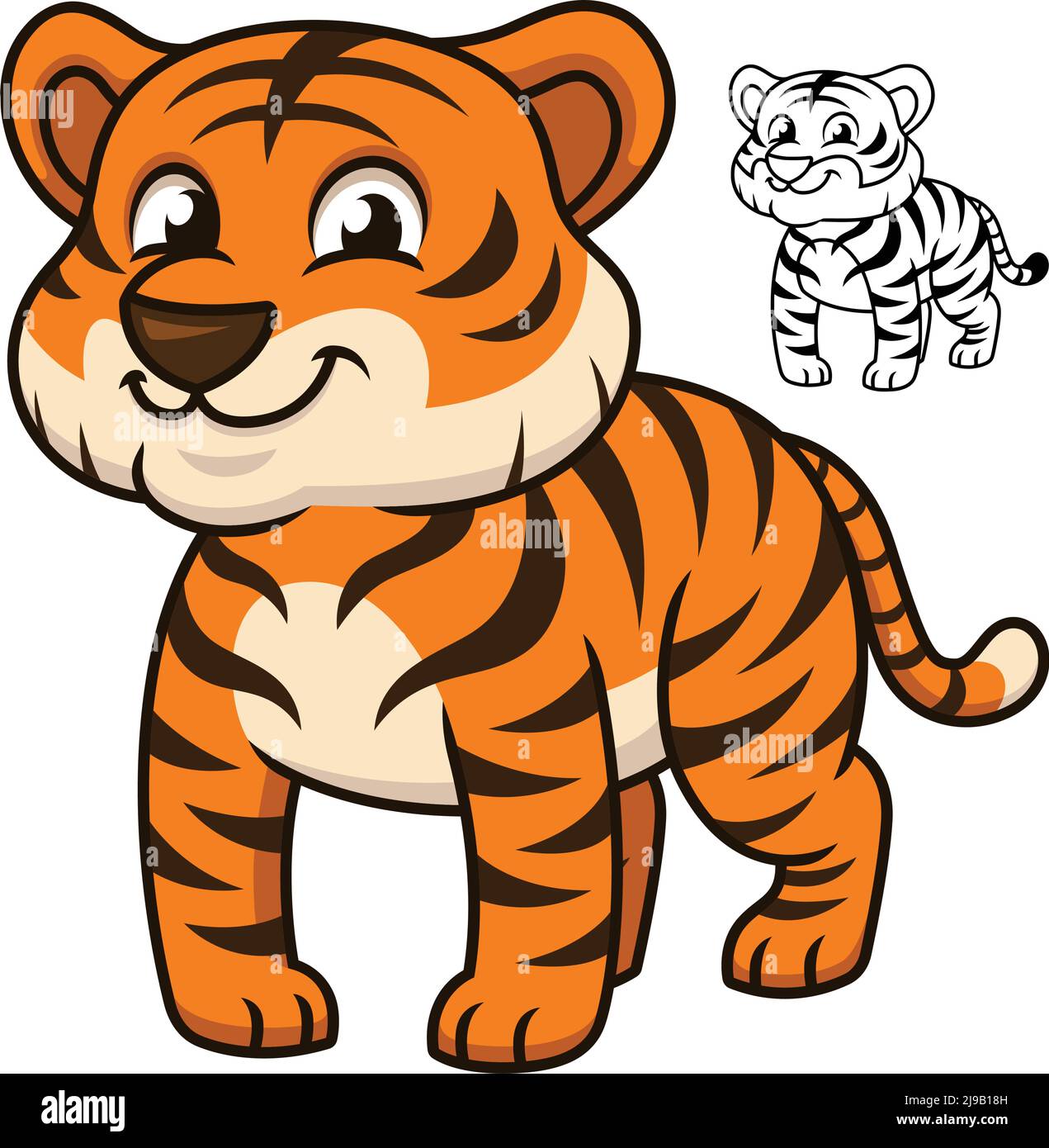 Cute Happy Baby Tiger with Black and White Line Art Drawing, Mammals,  Vector Character Illustration, Outline Cartoon Mascot Logo in Isolated  White Stock Vector Image & Art - Alamy