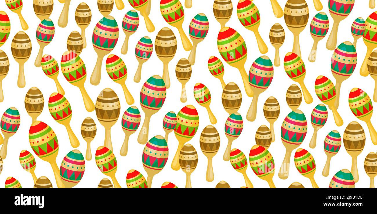 Bright maracas. Seamless pattern with colorful musical instruments