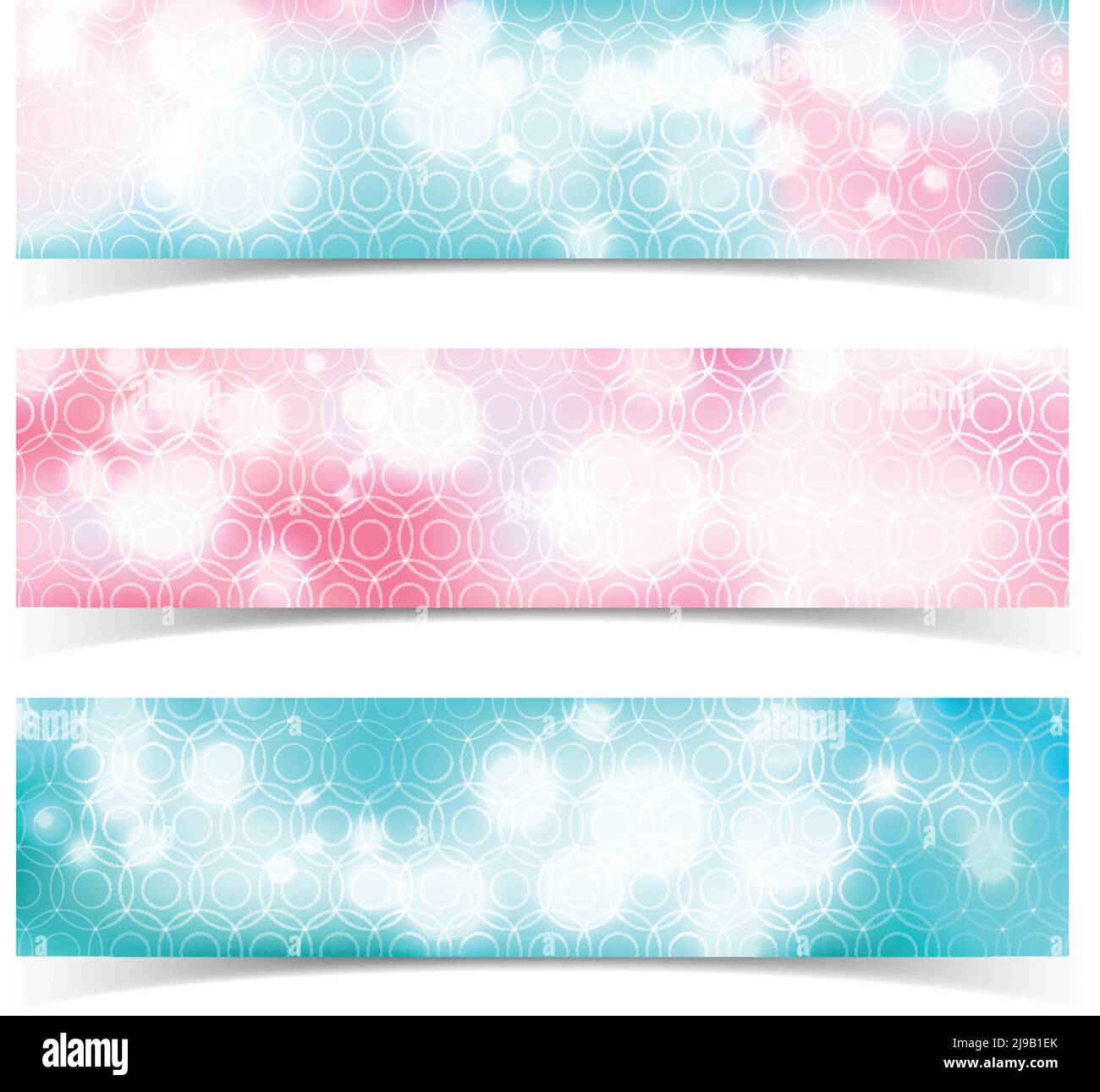 Three isolated multicolored horizontal abstract banner set with glow bokeh effect vector illustration Stock Vector