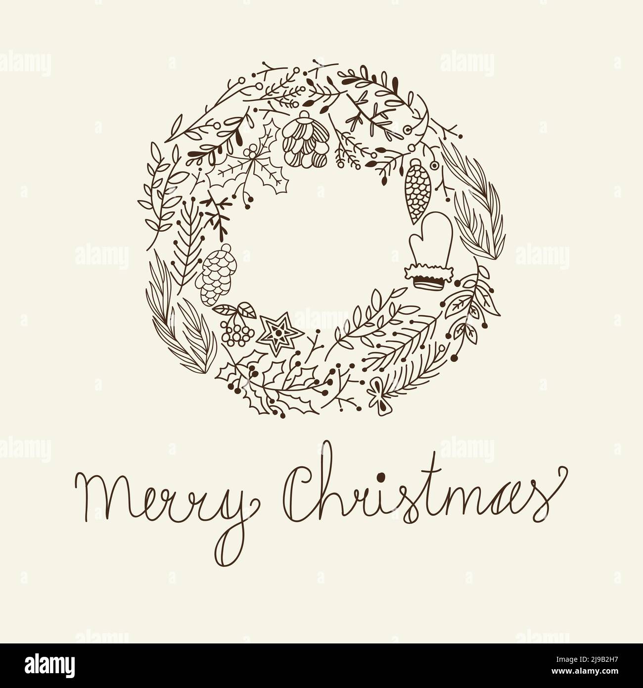Wreath Inscription Sketch Christmas floral wreath with greeting inscription tree branches ...