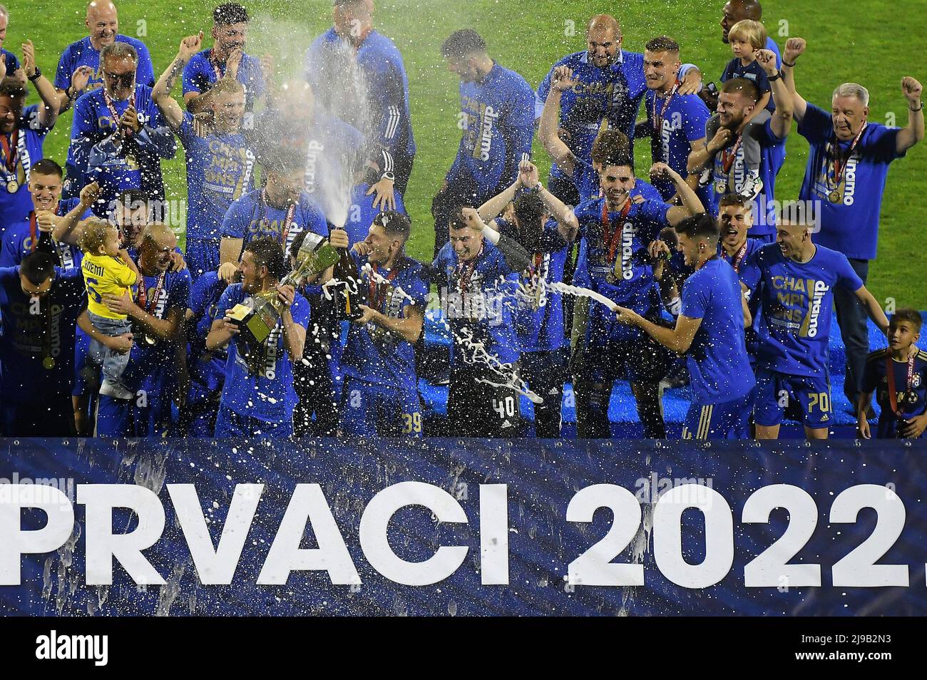 ZAGREB, CROATIA - JULY 13, 2019: Croatian league Supercup, GNK Dinamo vs. HNK  Rijeka. Dinamo players holding trophy and celebrating victory Stock Photo -  Alamy
