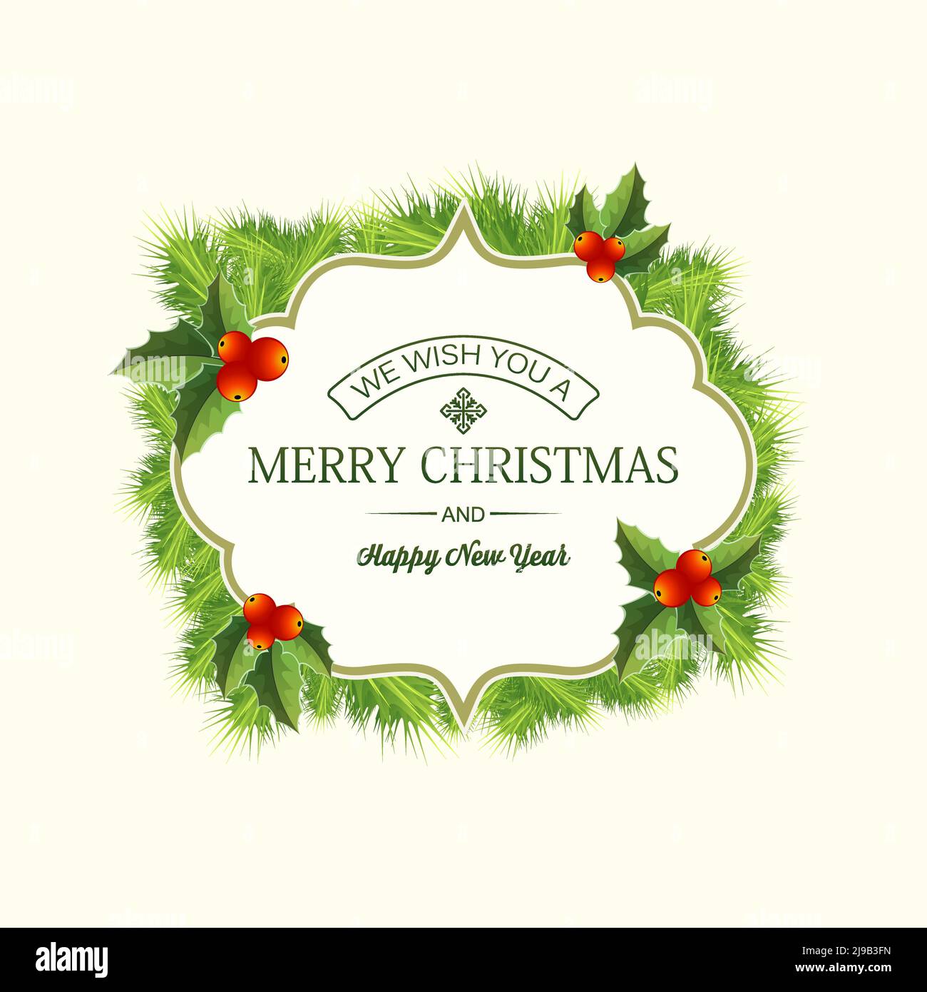 Realistic Christmas coniferous wreath template with text in frame fir ...
