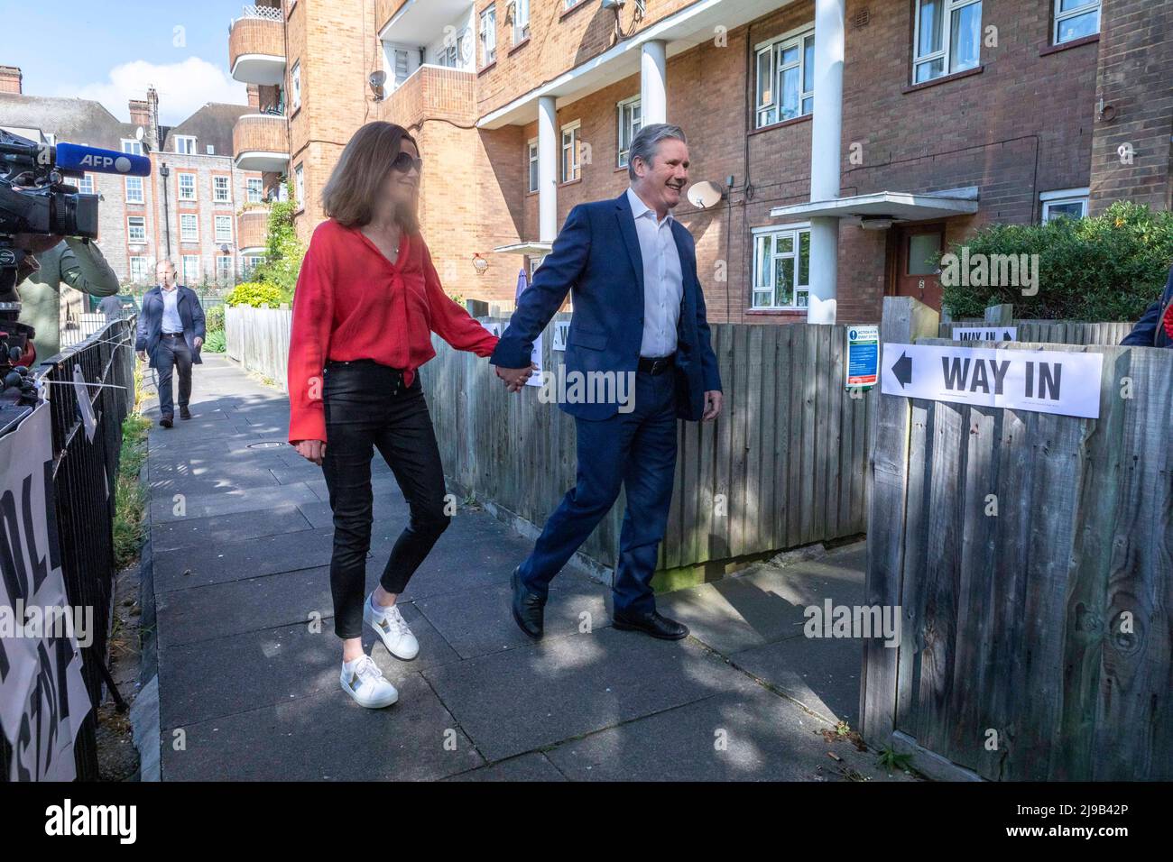 UK Labour Party Leader Keir Starmer votes near to his house at Kentish Town this morning.   Image shot on the 5th May 2022.  © Belinda Jiao   jiao.bil Stock Photo