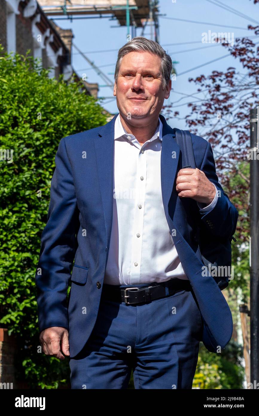 Labour Party leader Sir Keir Starmer leaves his home in North London this morning. He vows to quit if he is fined by police for breaching Covid-19 res Stock Photo