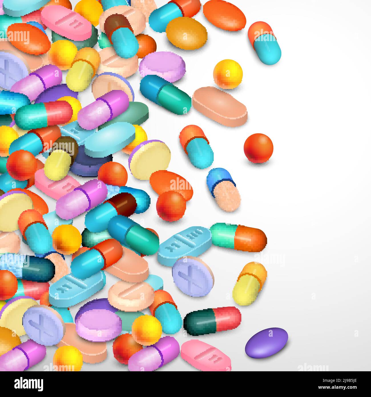 Realistic pills and medicine in different colors and shape background vector illustration Stock Vector