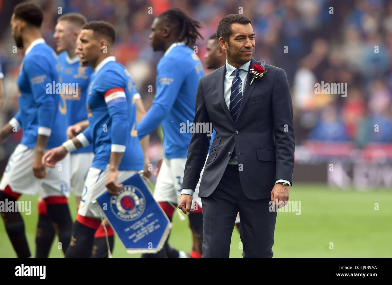 Glasgow, Scotland, 21st May 2022.  Rangers Manager Giovanni van Bronckhorst before the Scottish Cup match at Hampden Park, Glasgow. Picture credit should read: Neil Hanna / Sportimage Stock Photo