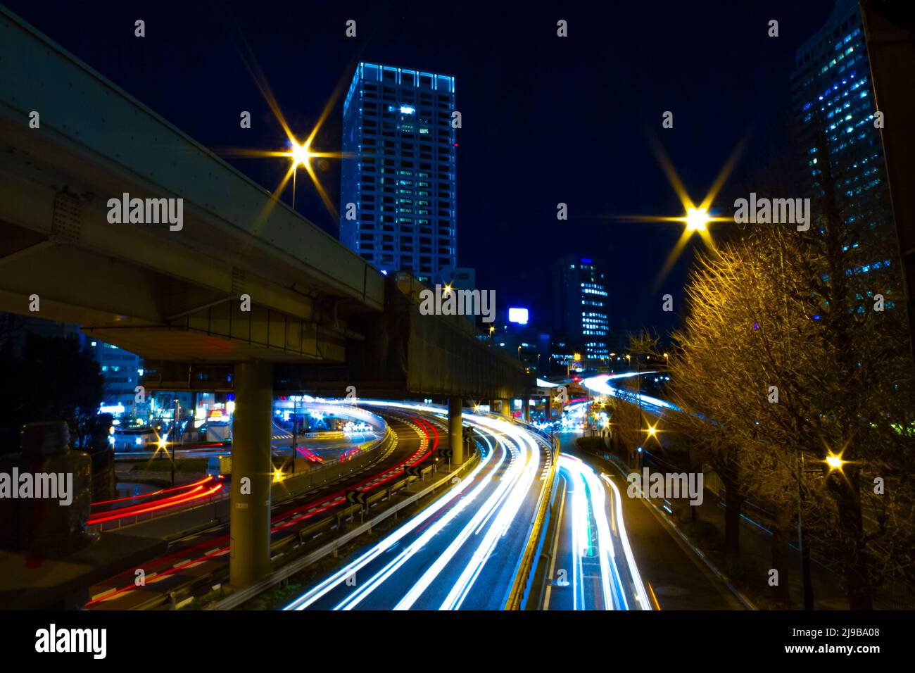 Night time lapse street at the business town in Akasaka Tokyo Stock Photo