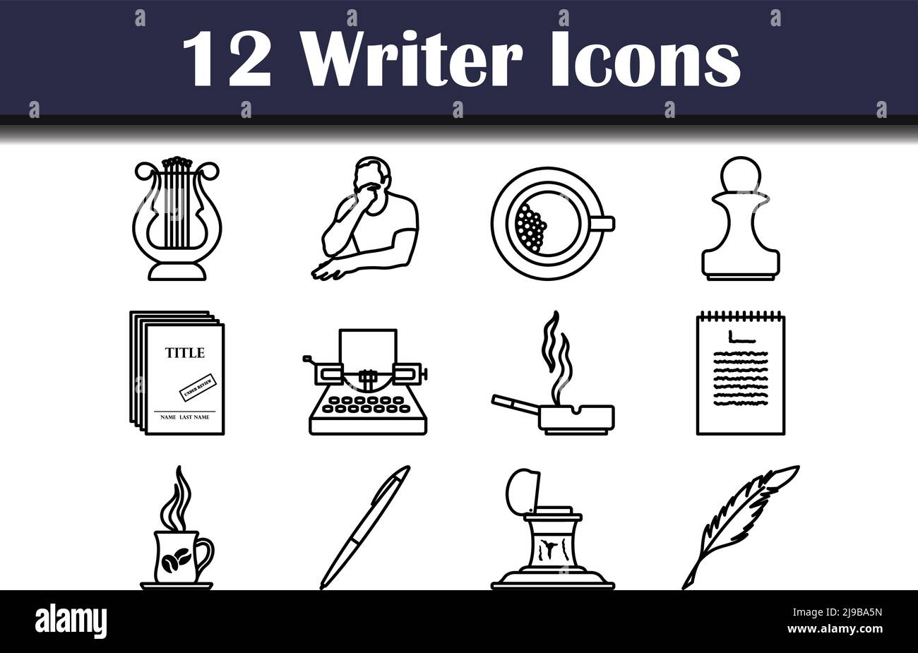 Writer Icon Set. Editable Bold Outline With Color Fill Design. Vector ...