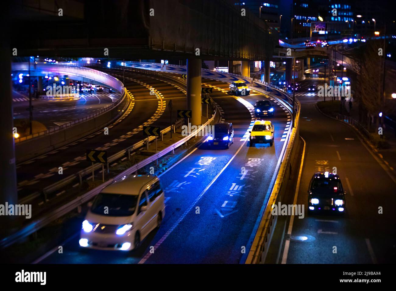 Night time lapse street at the business town in Akasaka Tokyo Stock Photo