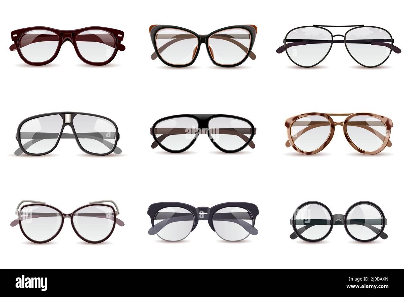 Realistic modern fashion eyeglasses assortment decorative icons set ...