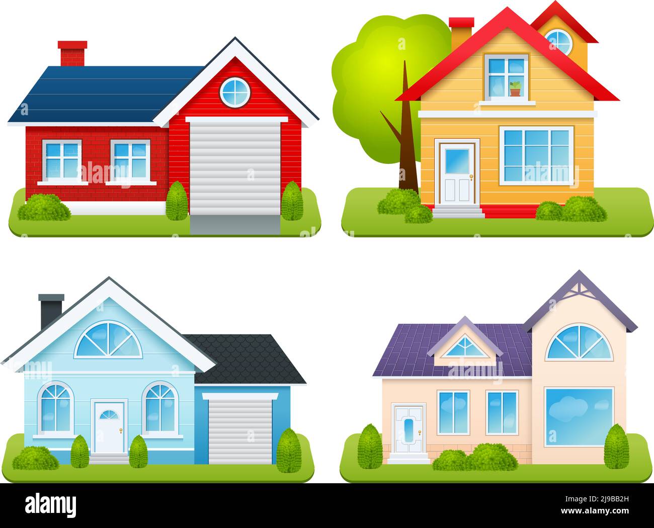 Private houses family town apartments village cottages emblems set