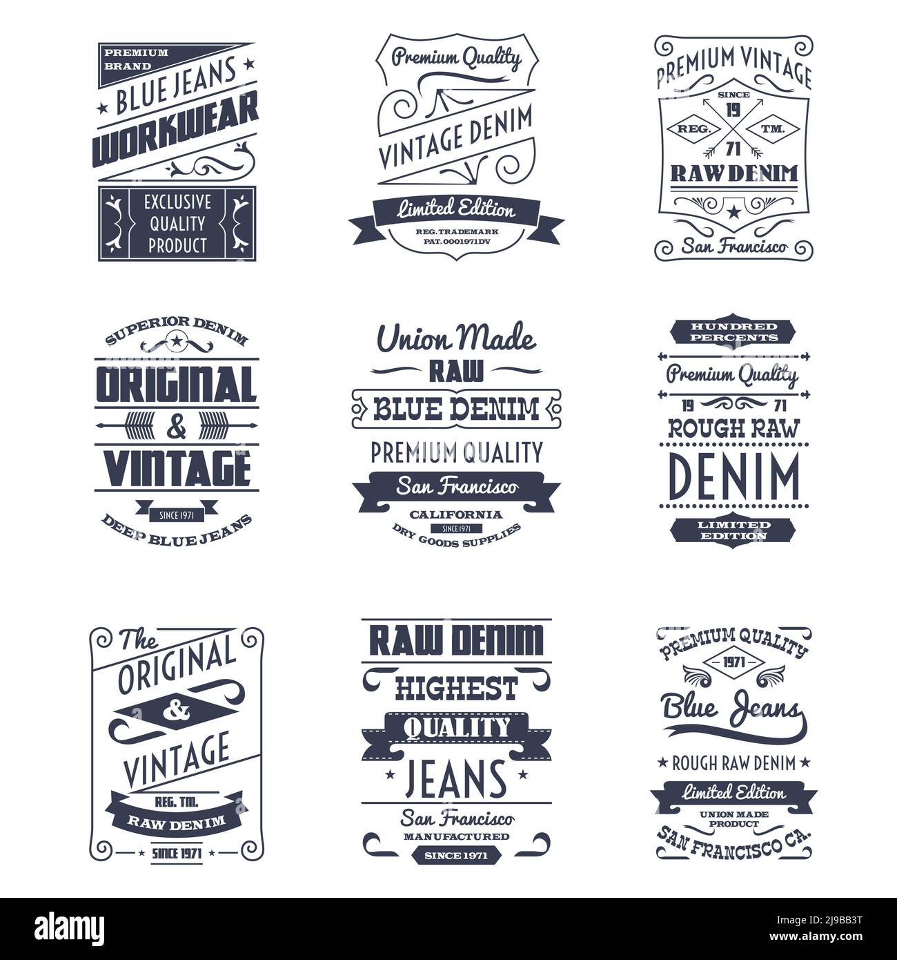 Classical denim jeans typography logo emblems limited edition graphic design icons collection