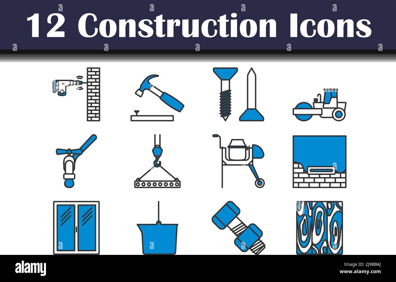 Construction Icon Set. Editable Bold Outline With Color Fill Design ...