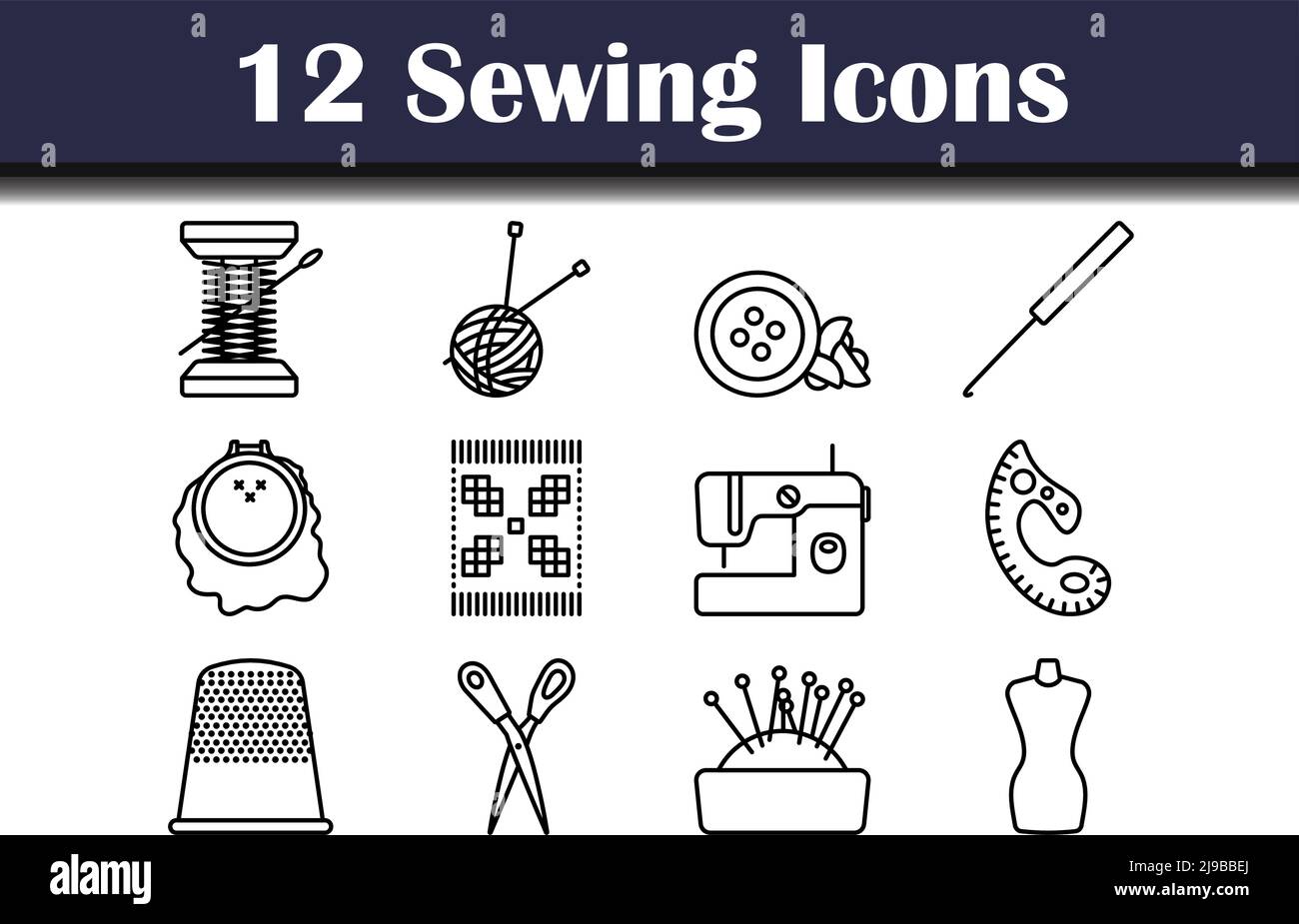 Sewing Icon Set. Bold outline design with editable stroke width. Vector Illustration. Stock Vector