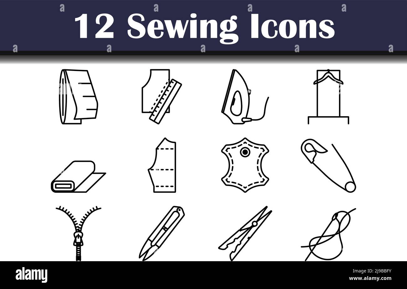 Sewing Icon Set. Bold outline design with editable stroke width. Vector Illustration. Stock Vector