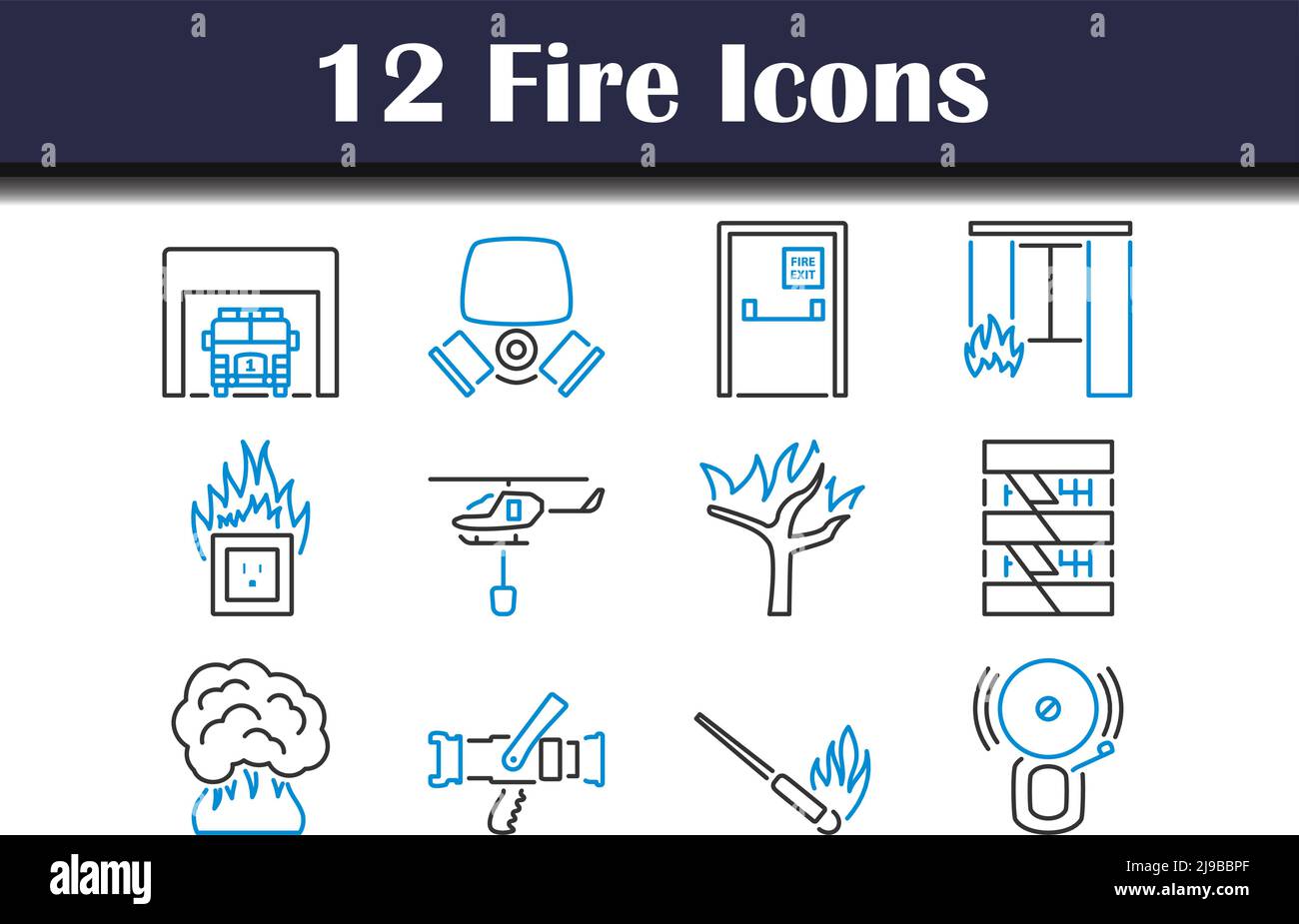 Fire Icon Set. Editable Bold Outline With Color Fill Design. Vector ...