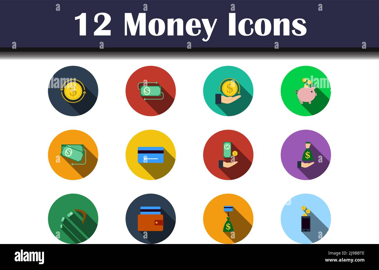 Money Icon Set. Flat Design With Long Shadow. Vector illustration Stock ...