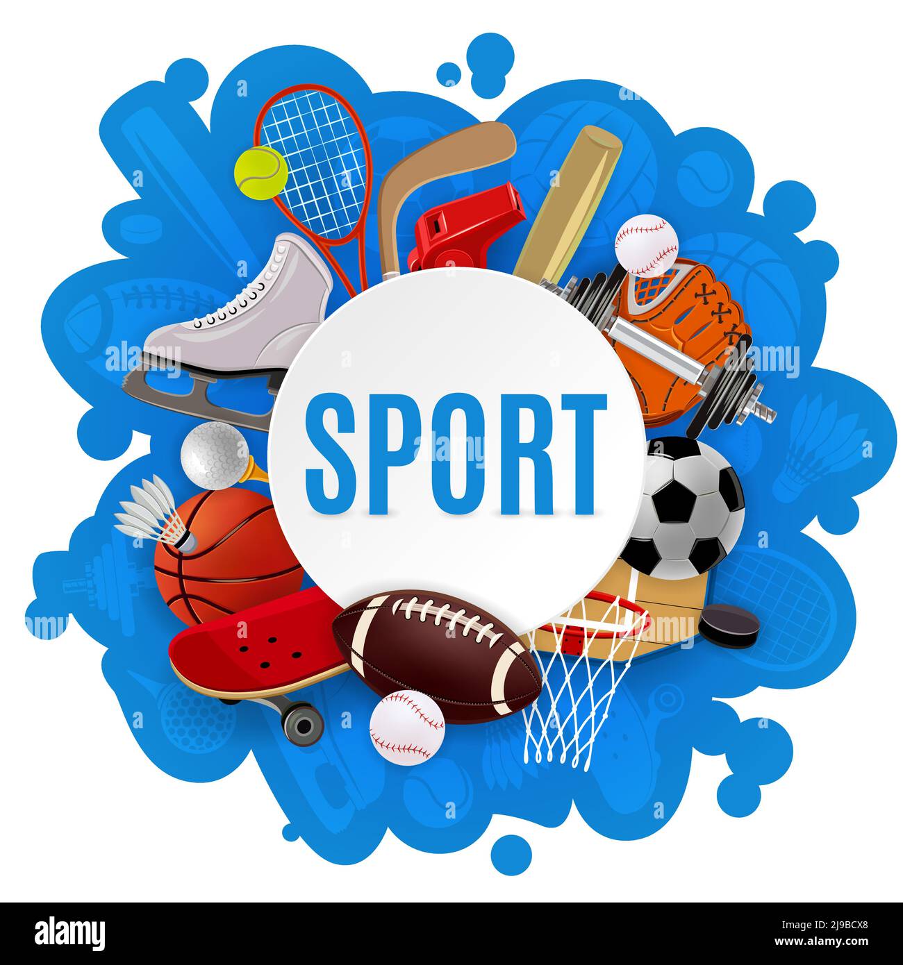 Sport equipment concept with competitive games accessories and