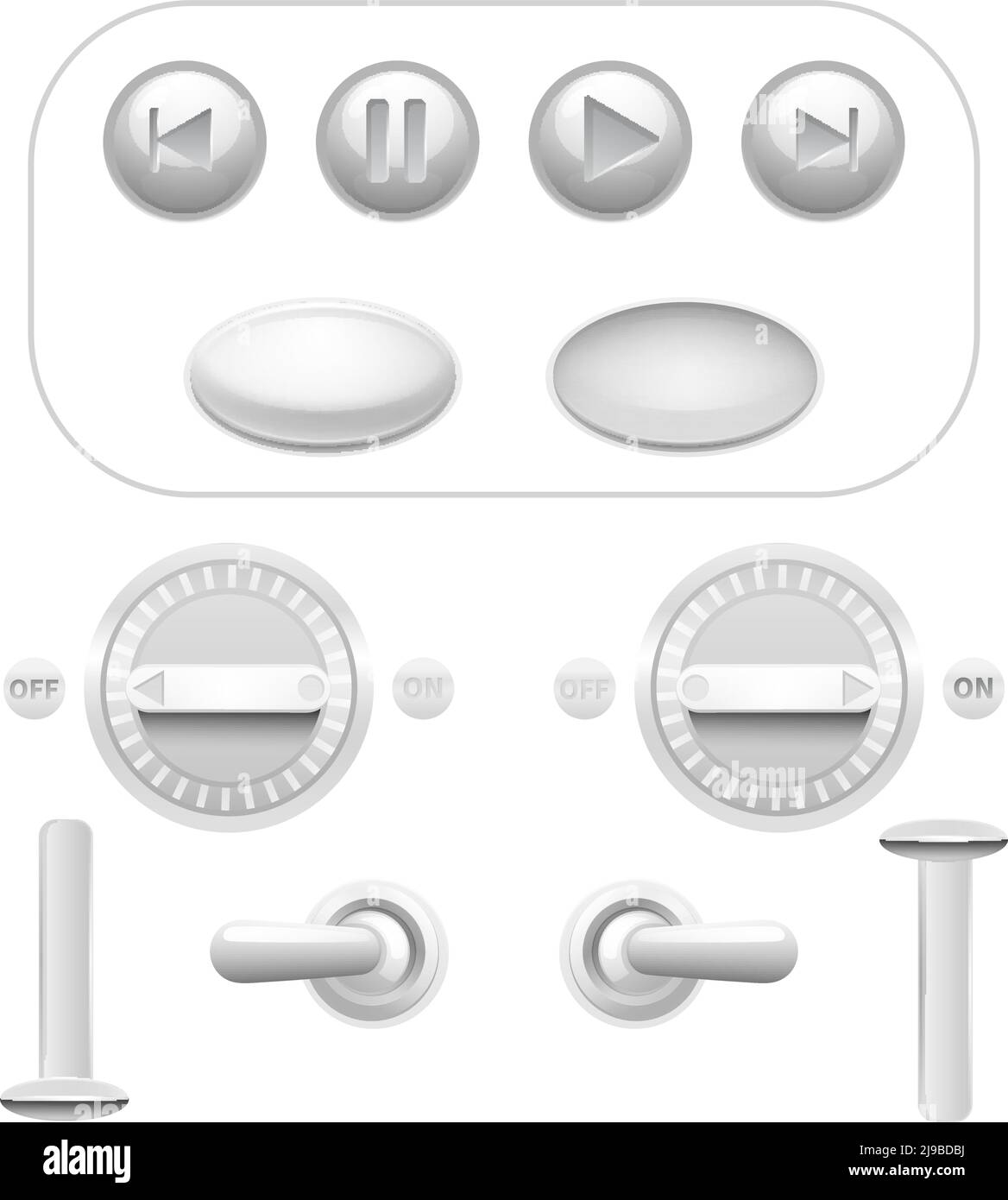 Realistic analog button and trigger set white isolated vector ...