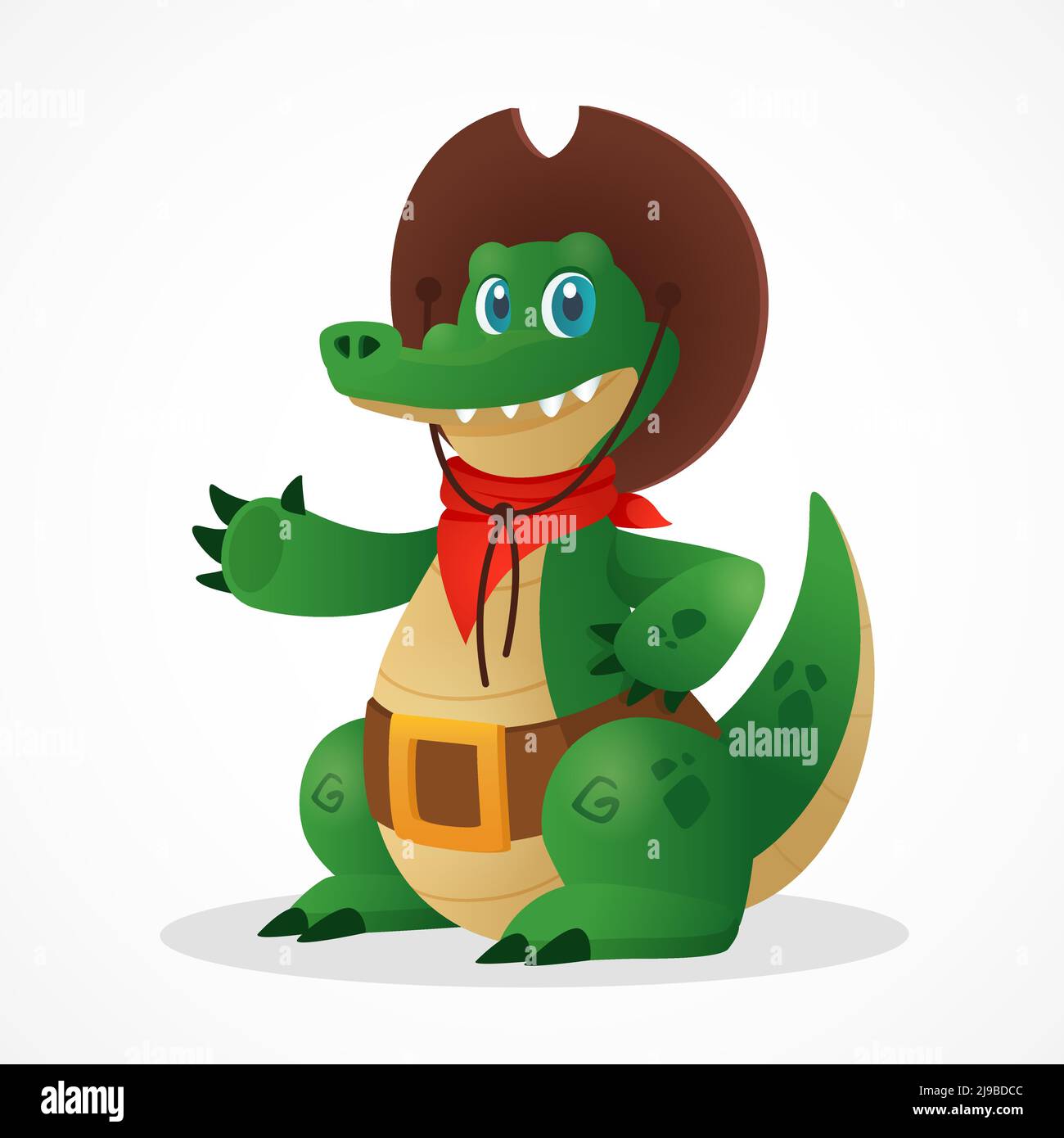 Funny cartoon crocodile cowboy mascot saying hello. Flat animal character for fairytale and kid story. Wild west alligator Stock Vector Image Art Alamy