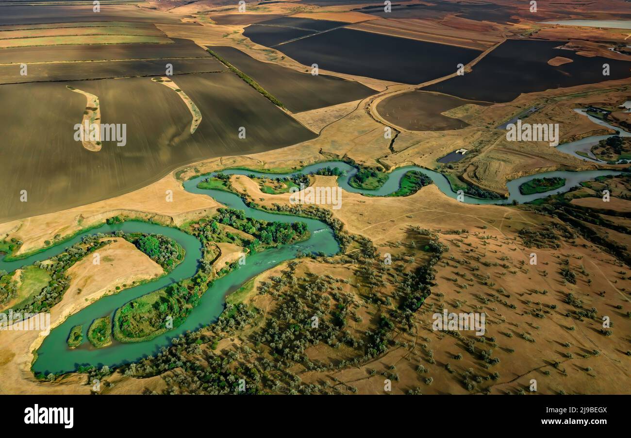 Winidng Rivers Summer scenery aerial view of winding river in beautiful valley at ...