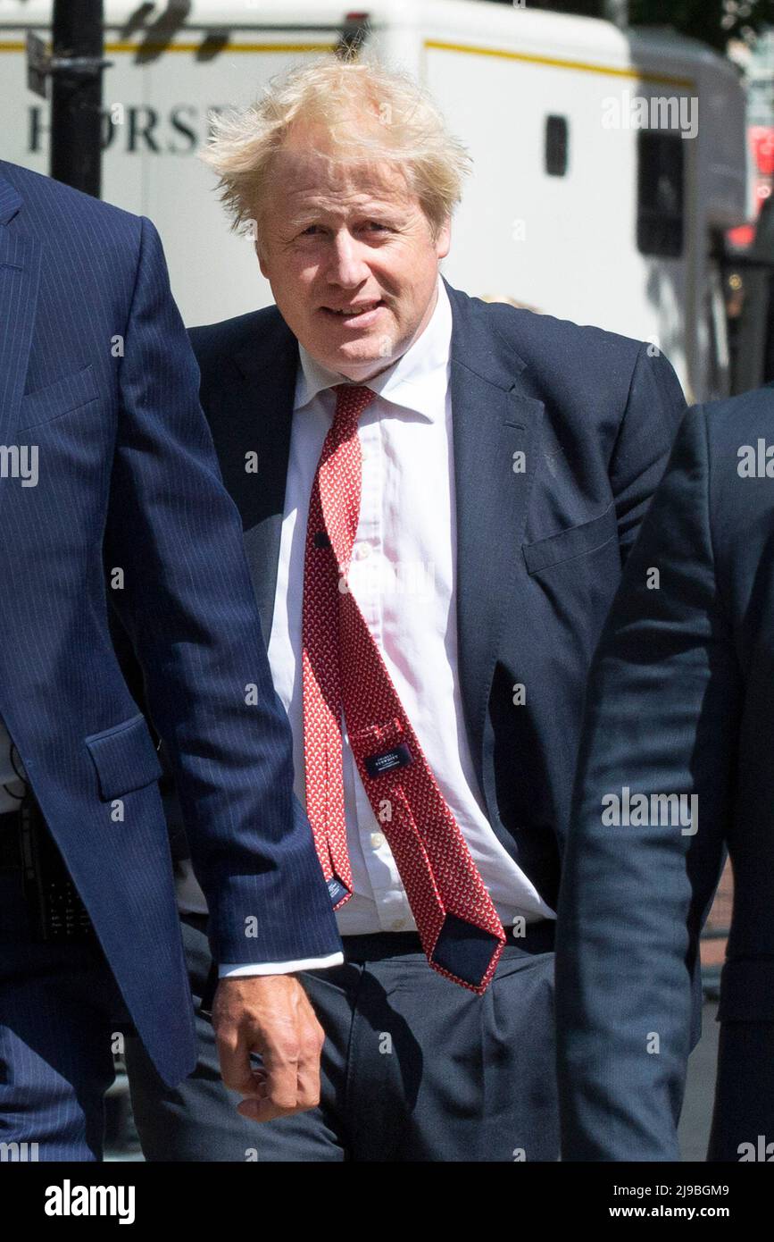 London - 19/05/2022.UK Prime minister Boris Johnson is seen walking from Downing Street, Central London today as the Metropolitan Police announce the Stock Photo