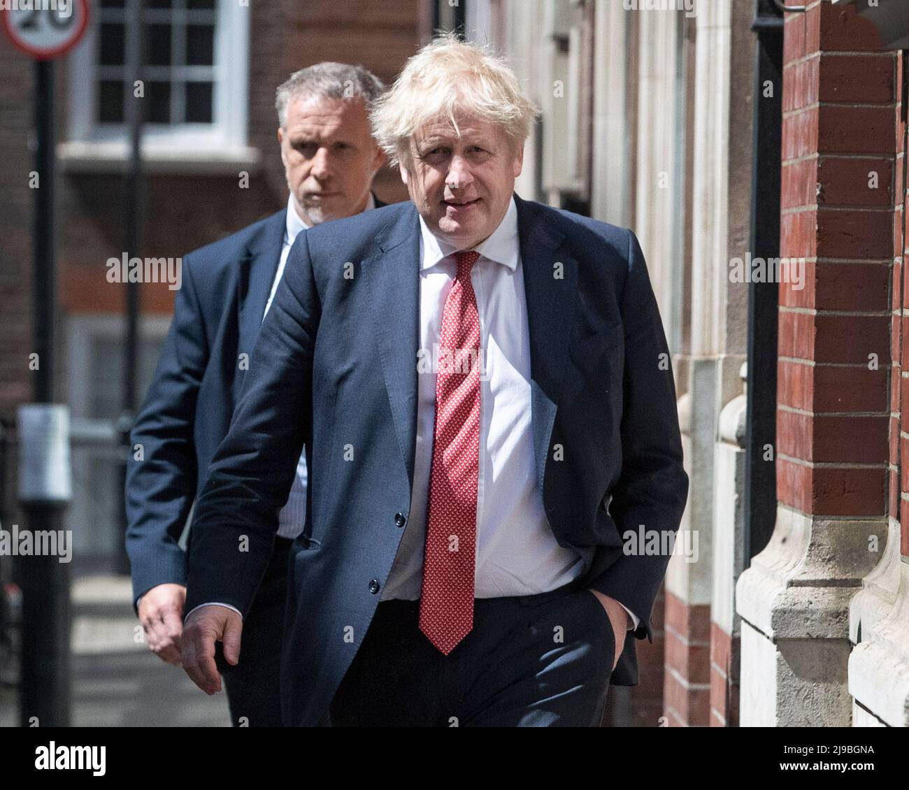 London - 20/05/2022.UK Prime minister Boris Johnson is seen walking from the Tory Party Head Quarters back to Downing Street, Central London, as the M Stock Photo