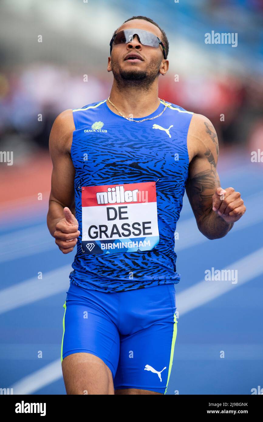 Andre de Grasse competing in the men’s 100m A race at the Birmingham