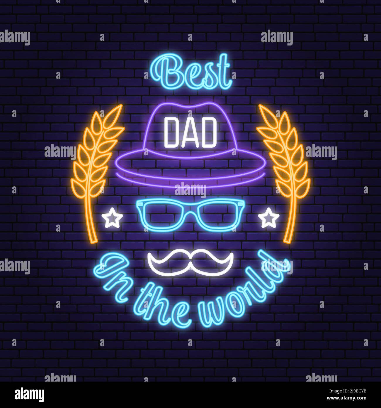 Best dad in the world. Happy Father’s Day badge, logo Neon sign. Vector