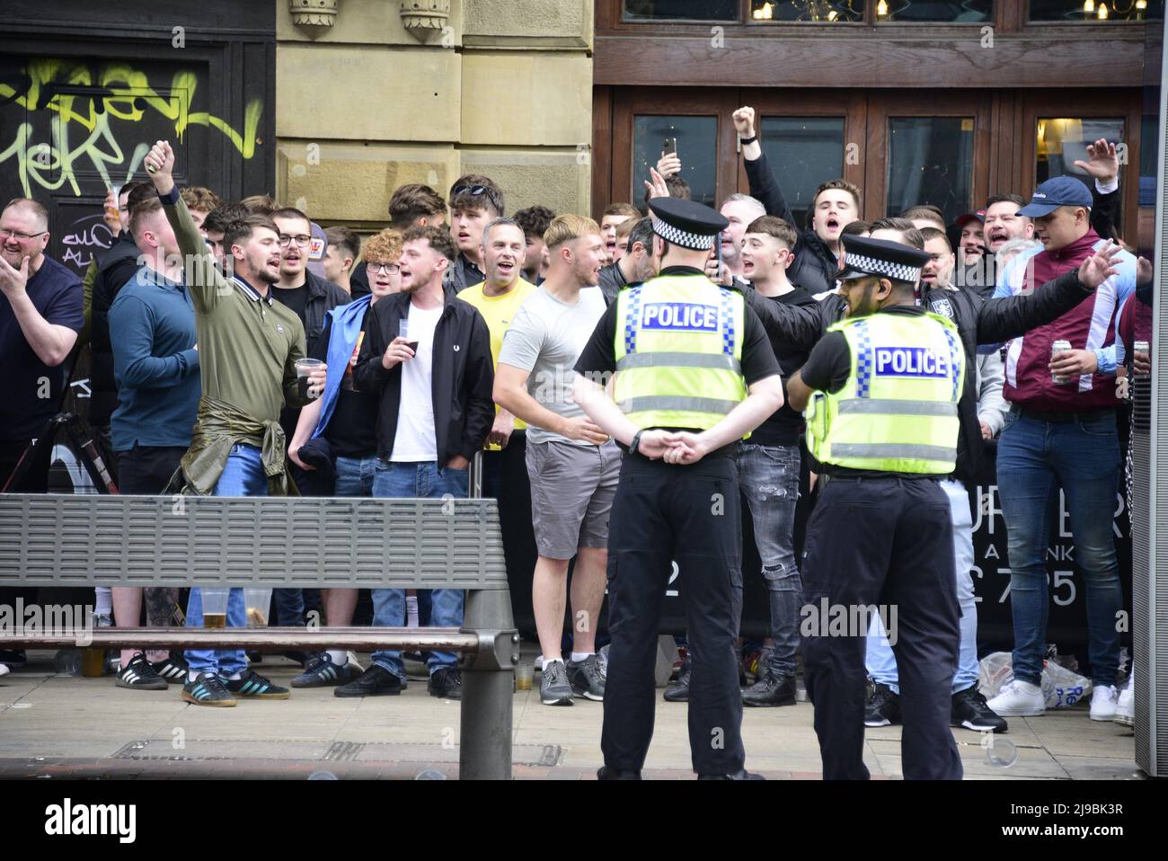 Manchester, UK, 22nd May, 2022. Lively and noisy Aston Villa football
