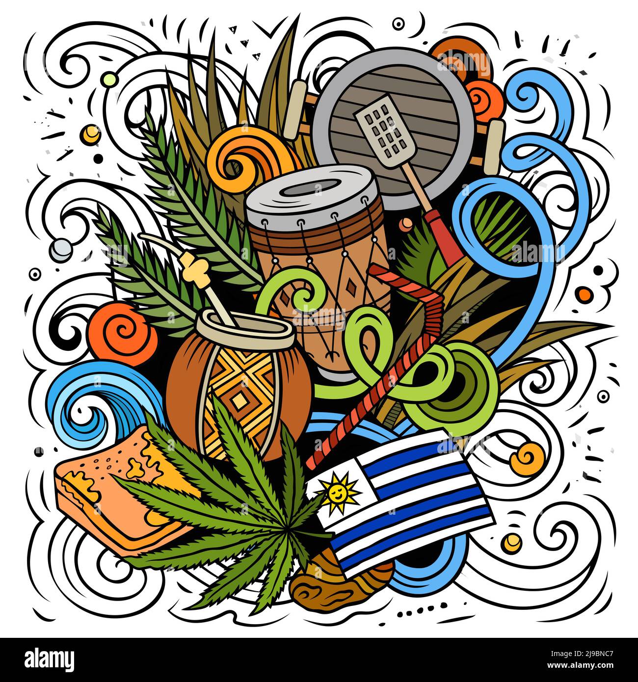 Uruguay hand drawn cartoon doodles illustration. Stock Vector