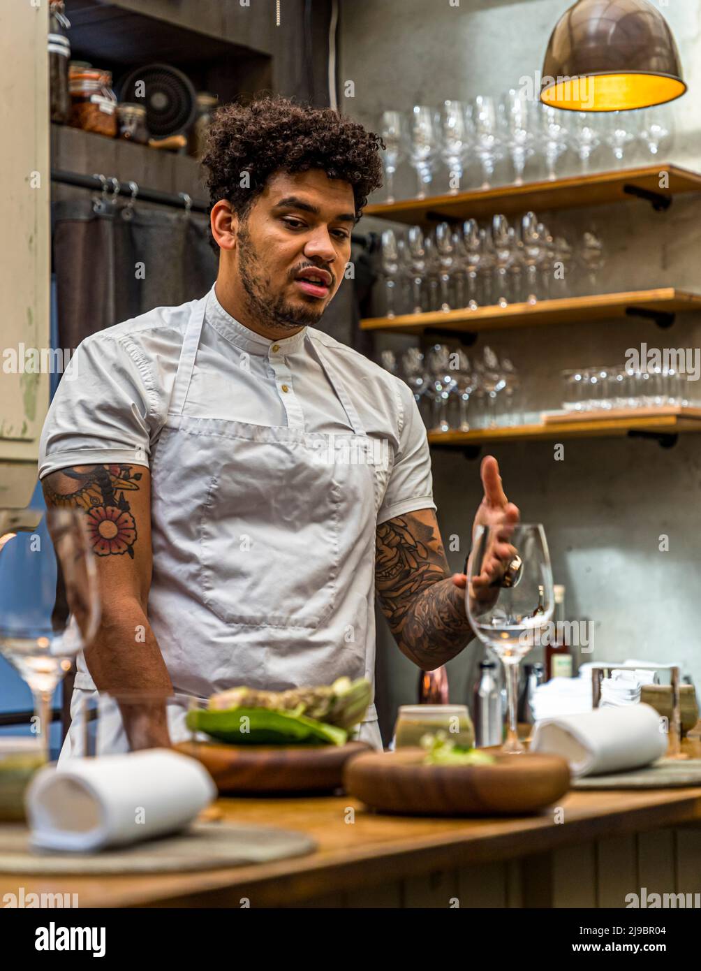 In July 2022, Restaurant Öx in Reykjavik became the second Icelandic restaurant ever to be awarded a Michelin star. Chef at Öx Rúnar Pierre Heriveaux explains why he values wasabi so much in his cuisine Stock Photo