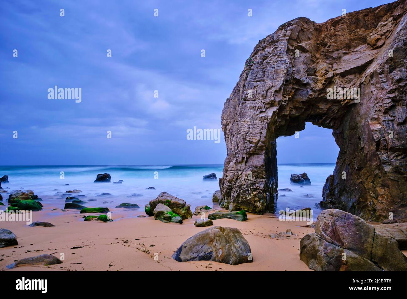 France, Morbihan (56), Wild Coast, Quiberon peninsula, the arch of Porz Guen Stock Photo