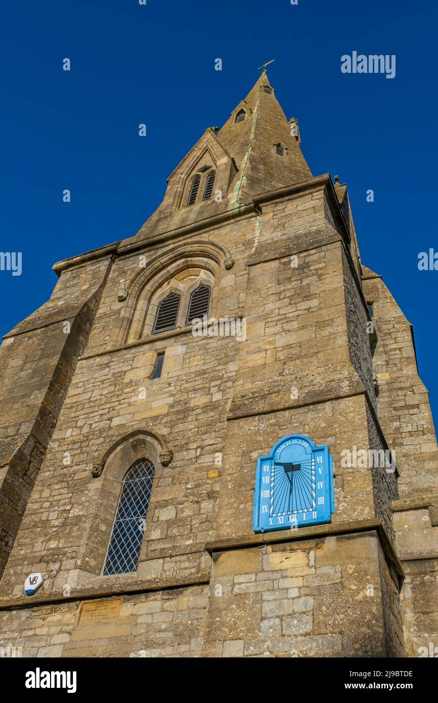 Sundial on the tower of St John the Baptist's Church in Buckminster. Stock Photo
