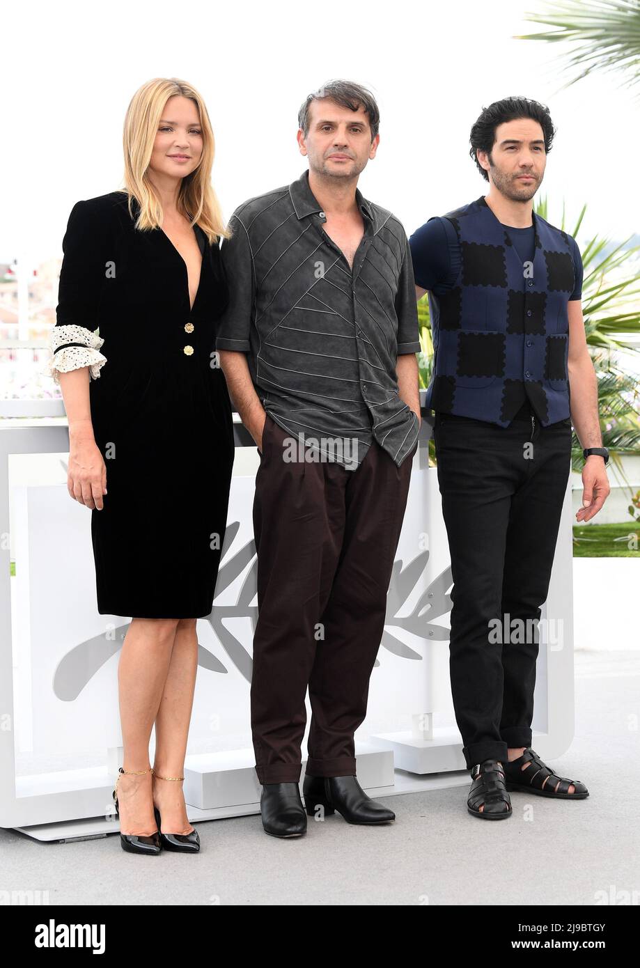 Cannes, France. 22nd May, 2022. French actor Tahar Rahim, director Serge Bozon and actress Virginie Efira attend the photo call for Don Juan at Palais des Festivals at the 75th Cannes Film Festival, France on Sunday, May 22, 2022. Photo by Rune Hellestad/ Credit: UPI/Alamy Live News Stock Photo