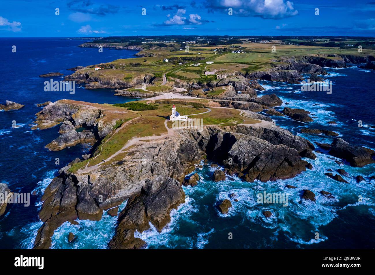 France, Morbihan, Belle-Ile-en-mer, Sauzon, Pointe des Poulains, The flagship house of Pointe des Poulains Stock Photo