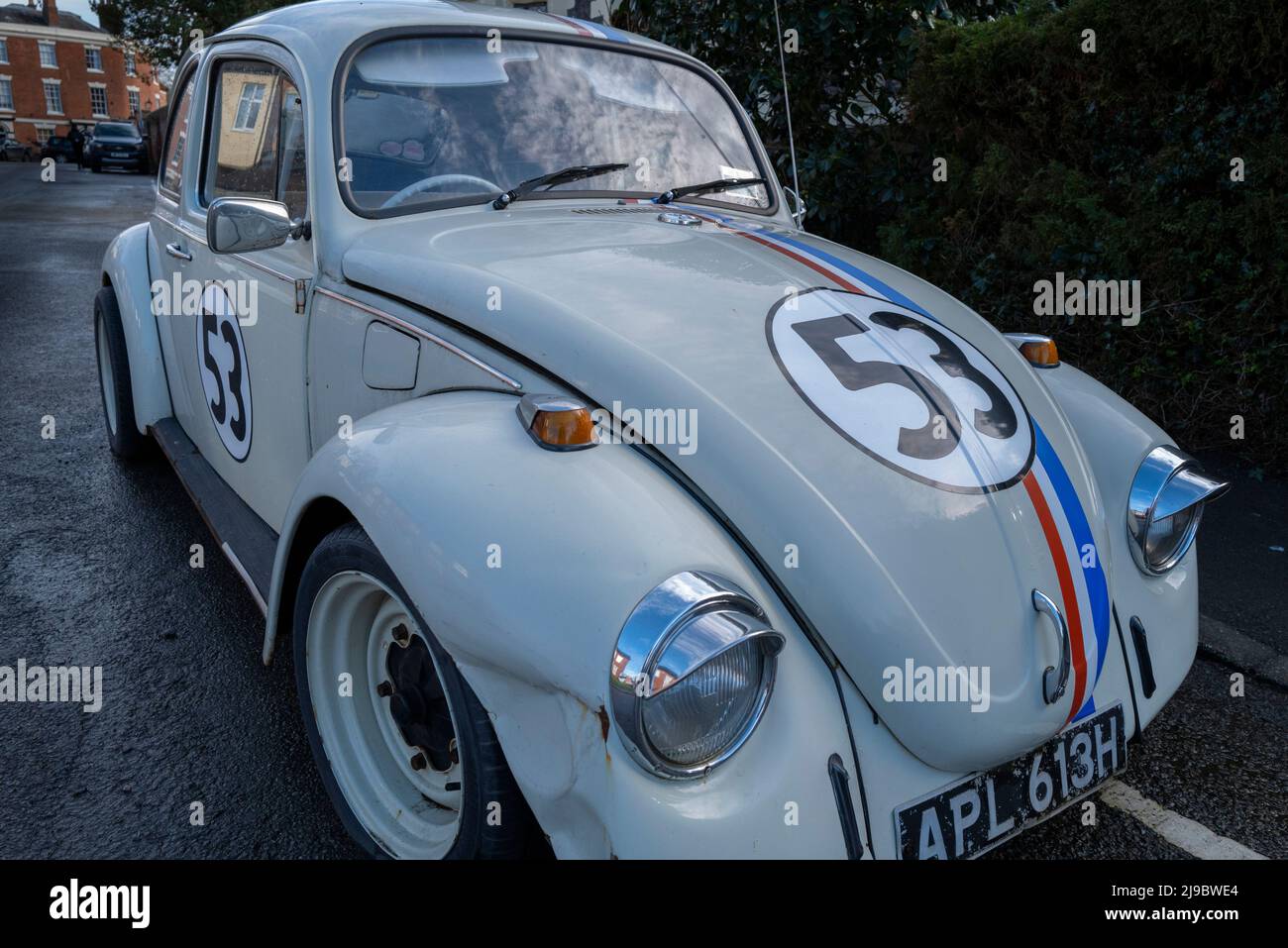 A 1969 VW beetle with competition numbers. Stock Photo