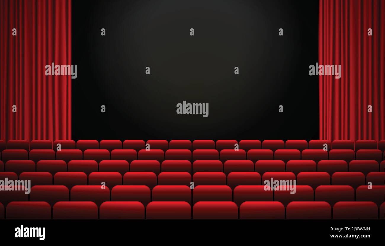 red movie theater seats with curtains background Stock Vector Image ...