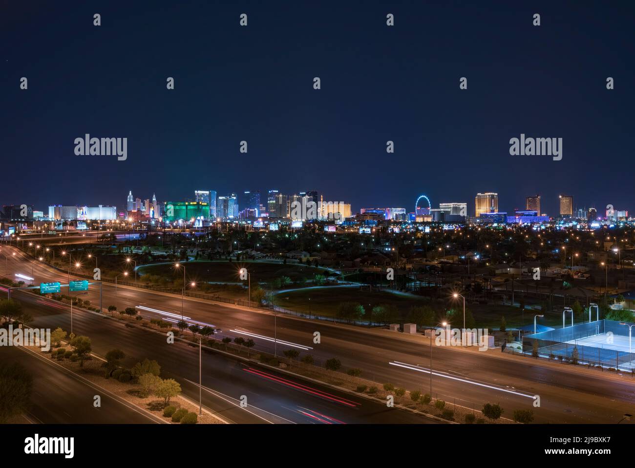 Nevada USA City of Las Vegas Skyline and Cityscape at Night.  Stock Photo